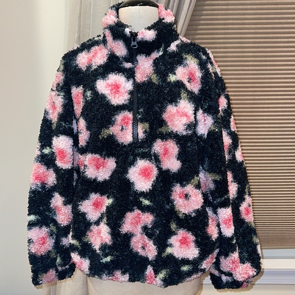 Sandy Liang x Target Floral Black Teddy Sherpa Half Zip Jacket - Picture 7 of 12